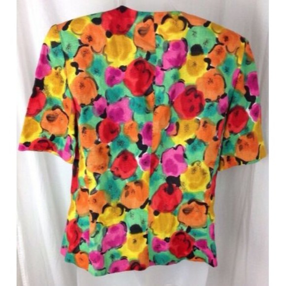 Rickie Freeman Jon Teri-Jon Floral Blouse Womens Sz 8 Linen  Button Front Top - Picture 8 of 12